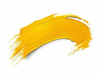 A dynamic and textured stroke of vibrant yellow paint, isolated on a white background, perfect for...