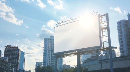 Billboard canvas mock up in city background beautiful sunshine : Generative AI