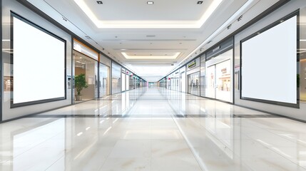 Fototapeta premium Mockup two large horizontal advertising LED Screen Install near entrance of shop empty space for insert your graphic announcement multimedia content and advertisement in shopping mall : Generative AI