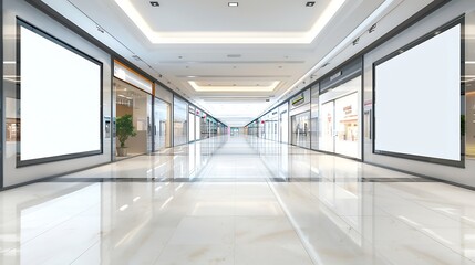 Mockup two large horizontal advertising LED Screen Install near entrance of shop empty space for insert your graphic announcement multimedia content and advertisement in shopping mall : Generative AI