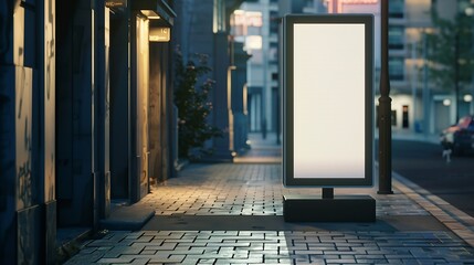 Mockup of an empty information poster in urban settings near a city road a blank vertical street...