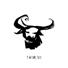 Taurus zodiac sign, quirky horoscope icon, hand drawn vector illustration, black line art, tattoo design