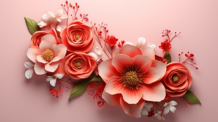 Beautiful flowers on color background, top view. Floral design