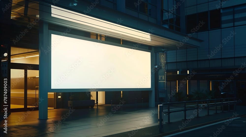 Poster blank billboard in showcase on evening street mock up : generative ai