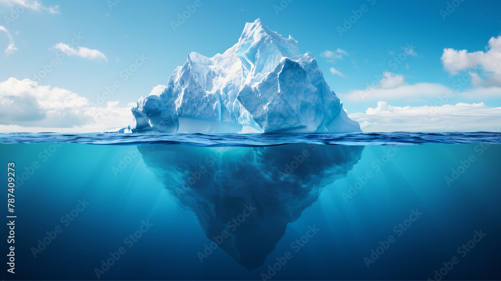 Fototapete huge white iceberg on the surface of the ocean. block of ice , glacier melting concept. Generative AI