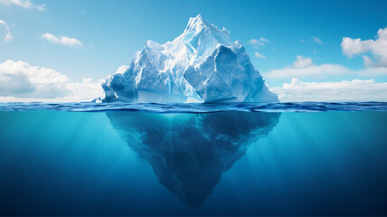 huge white iceberg on the surface of the ocean. block of ice , glacier melting concept. Generative AI - obrazy, fototapety, plakaty
