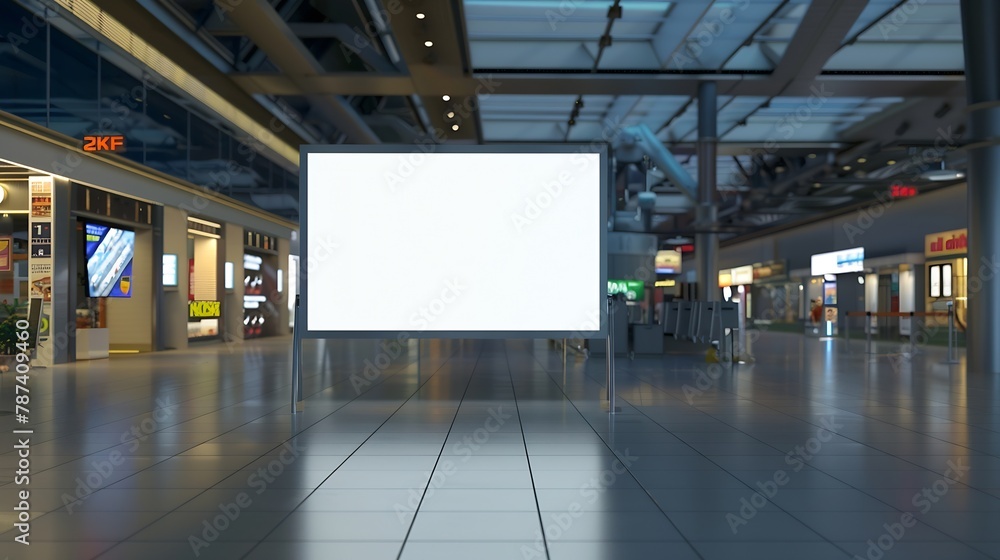 Aufkleber sign and billboard mockup at duty free shop in departure terminal to promote your business or organi
