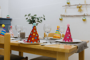 A beautiful view of a table set for a birthday.