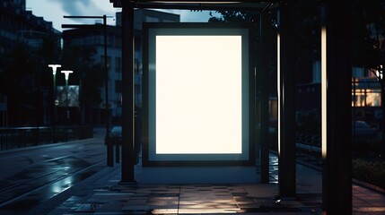 Mockup of blank light box on the bus stop : Generative AI