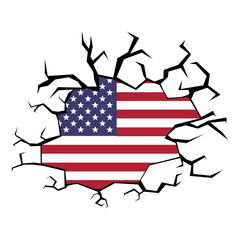 America Flag Vector With Crack Shape
