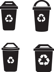 Recycle bin icon set, trash can icon. silhouette vector