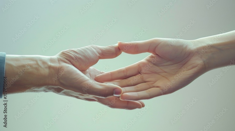 Poster the angular and geometric shapes created when two hands meet in a gesture of greeting or farewell. .