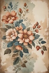 vintage Paper Floral Painting