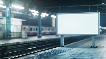HighSpeed Rail Background Blank Billboard Mock up on Railway Platform : Generative AI