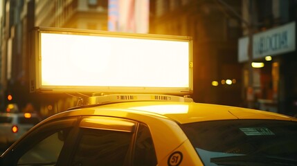 Taxi top advertising Billboard display on yellow cab : Generative AI