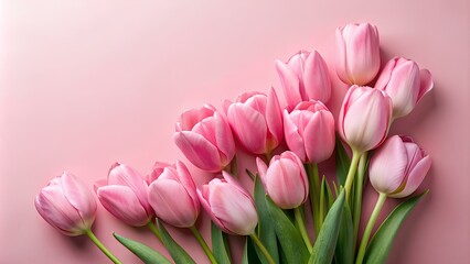 Pink tulips on pastel pink background 