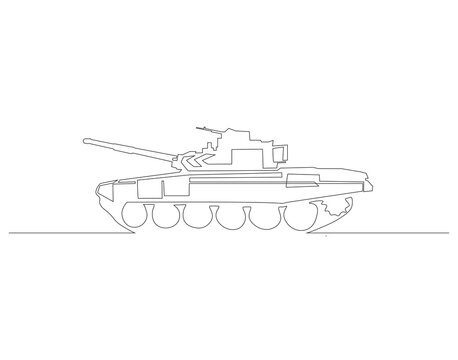 recommend clip art: Continuous line drawing of tank. One line of military tank. War vehicle concept continuous line art. Editable outline
