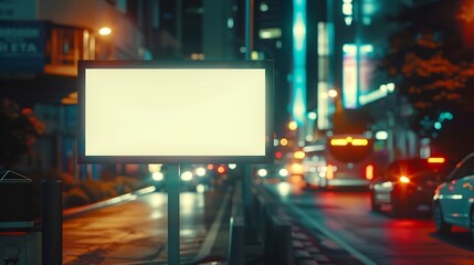 Billboard mock up in night streets of city : Generative AI