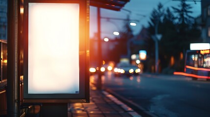 White isolated backlit ad space at a bus stop on the street : Generative AI