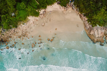 Coastline and ocean with waves. Aerial drone view of tropical beach - 787411433