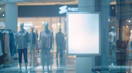 Blank billboard in a modern shopping center Display for mockup and advertising Blackground with mannequins in fashion shop display window : Generative AI - obrazy, fototapety, plakaty