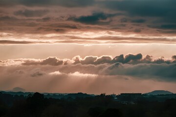 Fototapeta premium Cloudy morning sky with layer of cirrostratus clouds, soft atmosphere