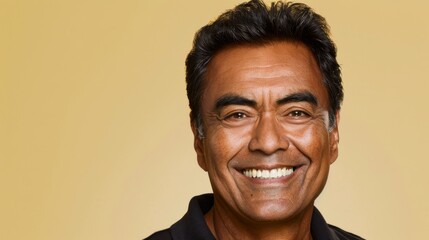 Confident Mature Hispanic Man Smiling Against Beige Background