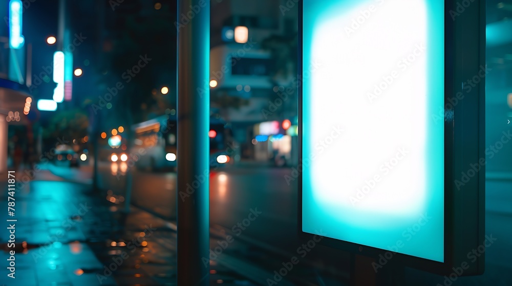 Poster Blank advertisement mock up  in a bus stop : Generative AI