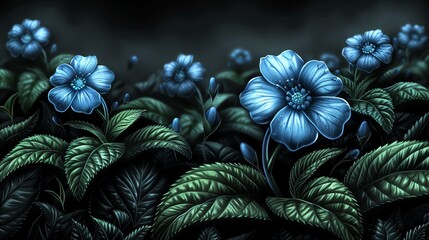 Delicate blue forget-me-nots with vibrant green leaves, beautifully rendered in clipart for serene floral projects