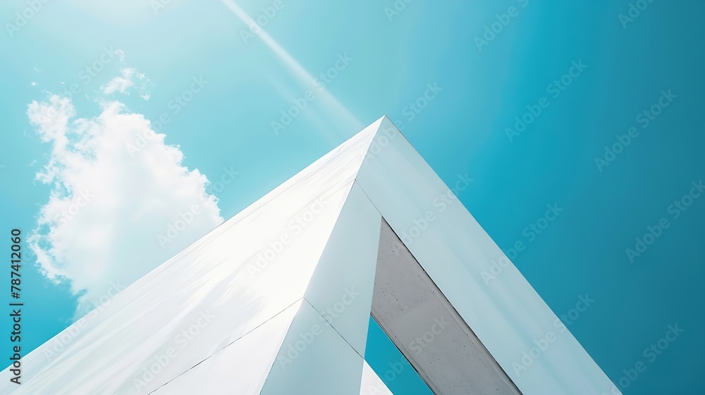 Poster mock up triangle billboard or advertising poster with blue sky background : generative ai