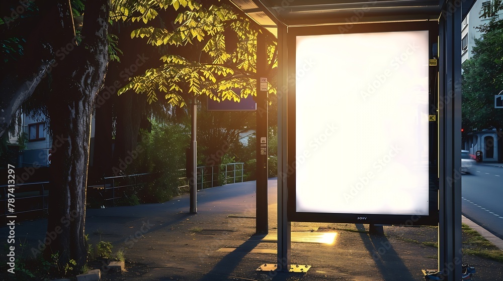 Poster portrait format billboard at a bus stop in lugano ticino switzerland : generative ai