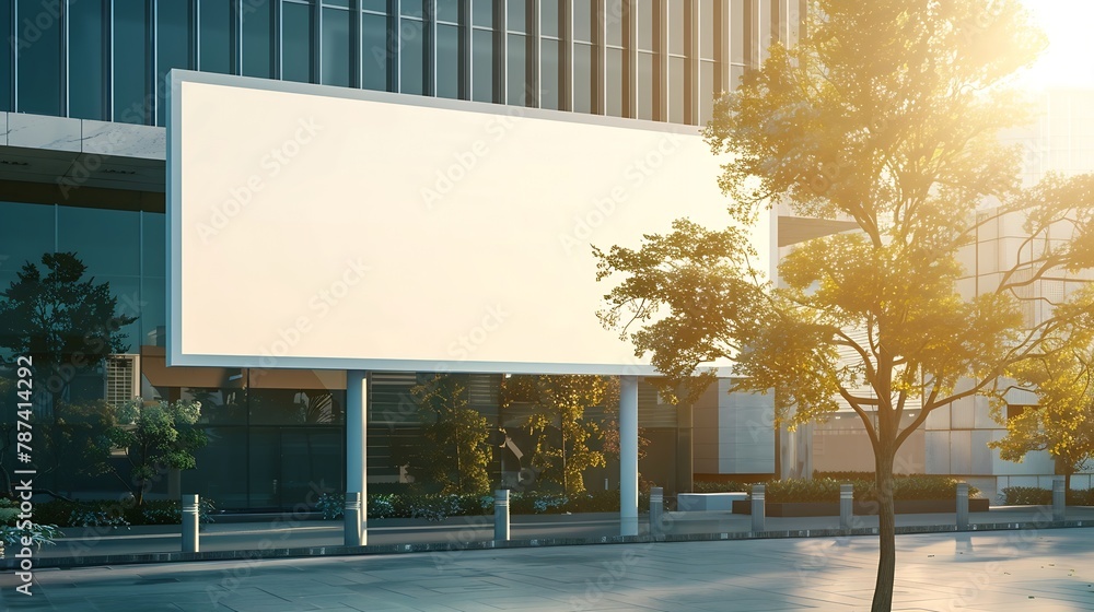 Poster blank billboard for advertisement in the front of modern residential building : generative ai