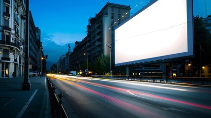 Fototapeta na wymiar A wideformat billboard on a street in Milan : Generative AI