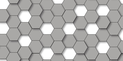 Abstract gray hexagon and hexagonal lines on white background. abstract 3d hexagonal background with shadow. Vector illustration. Hexagonal honeycomb pattern background with space for text.