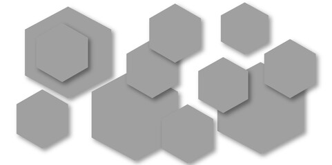 Abstract gray hexagon and hexagonal lines on white background. abstract 3d hexagonal background with shadow. Vector illustration. Hexagonal honeycomb pattern background with space for text.