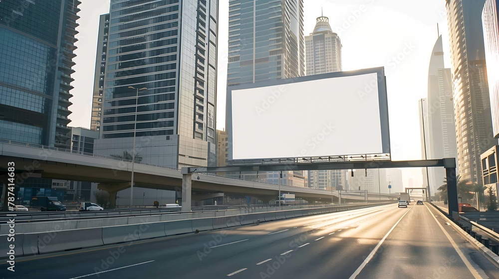 Poster mock up of blank vertical white advertising billboard in dubai with residential and office modern co