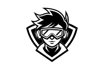 Introducing our sleek and stylish anime gamer logo! Featuring the head and shoulders of a boy with short hair and gaming glasses, this minimalistic design 