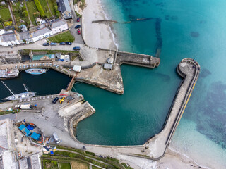 Charlestown harbour from the air cornwall england uk aerial 