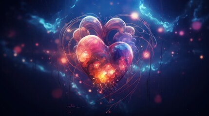 Abstract heart on a dark blue background.