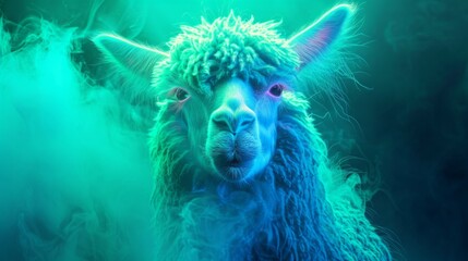 Naklejka premium llama in neon light.
