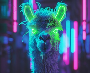 Obraz premium llama in neon light.
