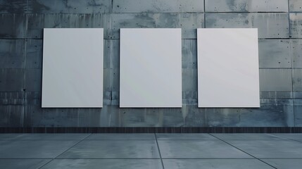 Blank three white billboards on concrete wall Performance and presentation concept  Mock up : Generative AI
