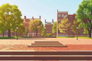 Empty podium with background of the Freedom Trail in Boston, historic sites and red brick