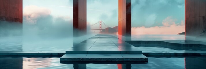 Empty podium with background of the Golden Gate Bridge