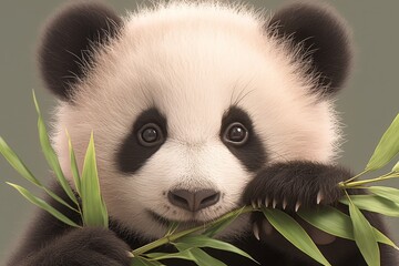 A cute panda eating bamboo leaves