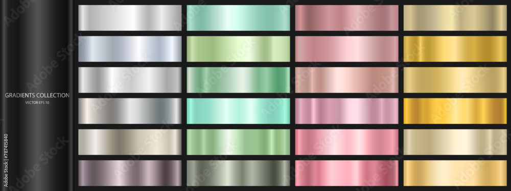 Poster a set of metal gradients. background surface template with chrome texture. a collection of colorful 