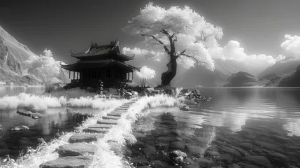 Foto op Plexiglas Chinese landscape with a Buddhist temple © Aliaksei