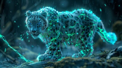 leopard in neon light.