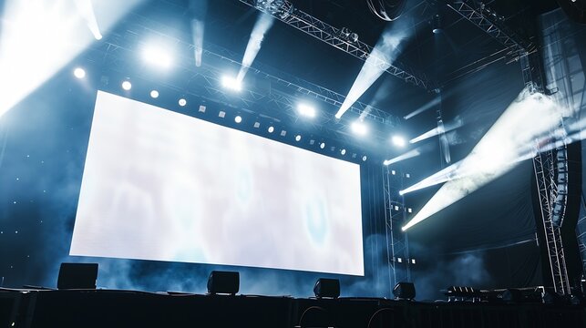 Banner white empty mockup billboardEquipment on stage for the concertProjector ScreenMunicipal concert Republic Day celebrationSummer evening : Generative AI