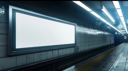 Blank advertising board on the wall in underground station : Generative AI